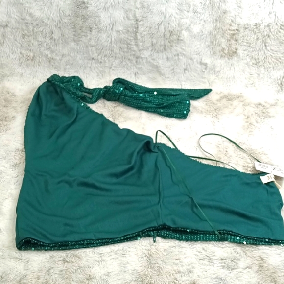 NWT Vint & Love Green Sparkle Sleeveless Sequined & Glitter Wedding Blouse Sz L - Picture 11 of 16